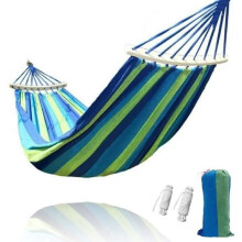 Striped Canvas Hammock, Double Comfortable Leisure Hammock, for Camping & Hiking & Travel & Beach - Blue My22529