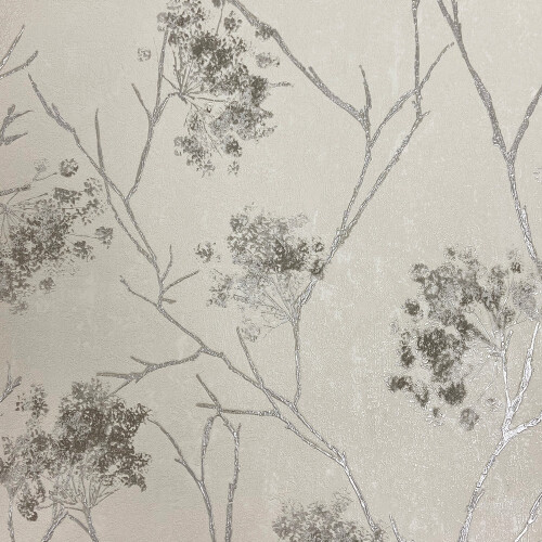 Fine Decor Vymura Sofia Sprig Silver Wallpaper M95673