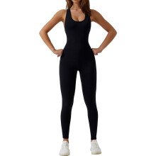 (L, Black) One Piece Workout Jumpsuits for Women Full Body Seamless Yoga Romper Sleeveless Tummy Control Bodysuit