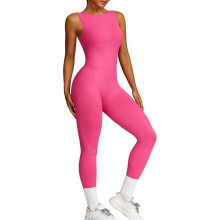 (S, Rose Red) One Piece Workout Jumpsuits for Women Full Body Seamless Yoga Romper Sleeveless Tummy Control Bodysuit