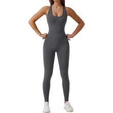 (S, Gray) One Piece Workout Jumpsuits for Women Full Body Seamless Yoga Romper Sleeveless Tummy Control Bodysuit