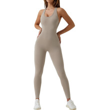 (XL, Light Gray) One Piece Workout Jumpsuits for Women Full Body Seamless Yoga Romper Sleeveless Tummy Control Bodysuit