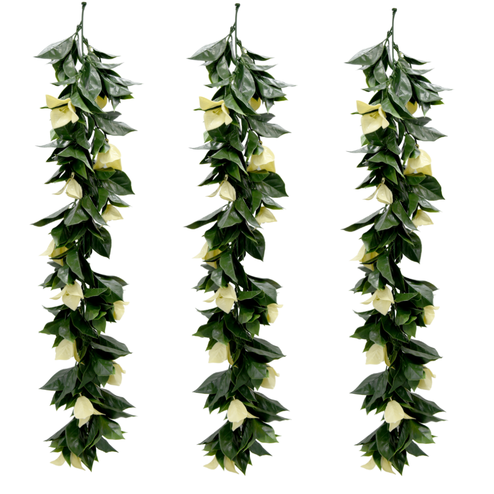 Artificial Hanging Plants Vines Leaves - Pack of 3 - 60cm Long- Bougainvillea (Beige)-image-OPC-PF8VXYD-NEW