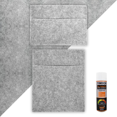 (Silver Grey) Van Carpet Lining 2 Storage Pouches & 5 Cans Glue