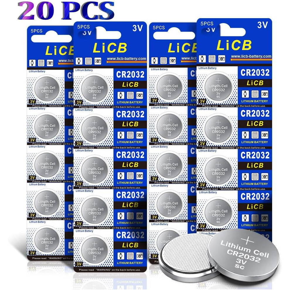 LiCB 20 PCS CR2032 Lithium Coin Battery 240mAh Ultra High Capacity  Powerful 3V Output Technology  tv remote,car fob,motherboard,Calculators and More
