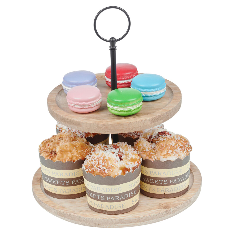 Urbn Living 2 Tier Wooden Food Stand Bamboo Cake Platter Food Display Centrepiece