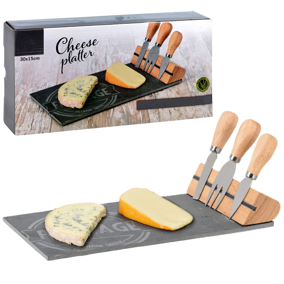 Cheese Platter With Knives Set 30cm Stainless Steel Serving Platter