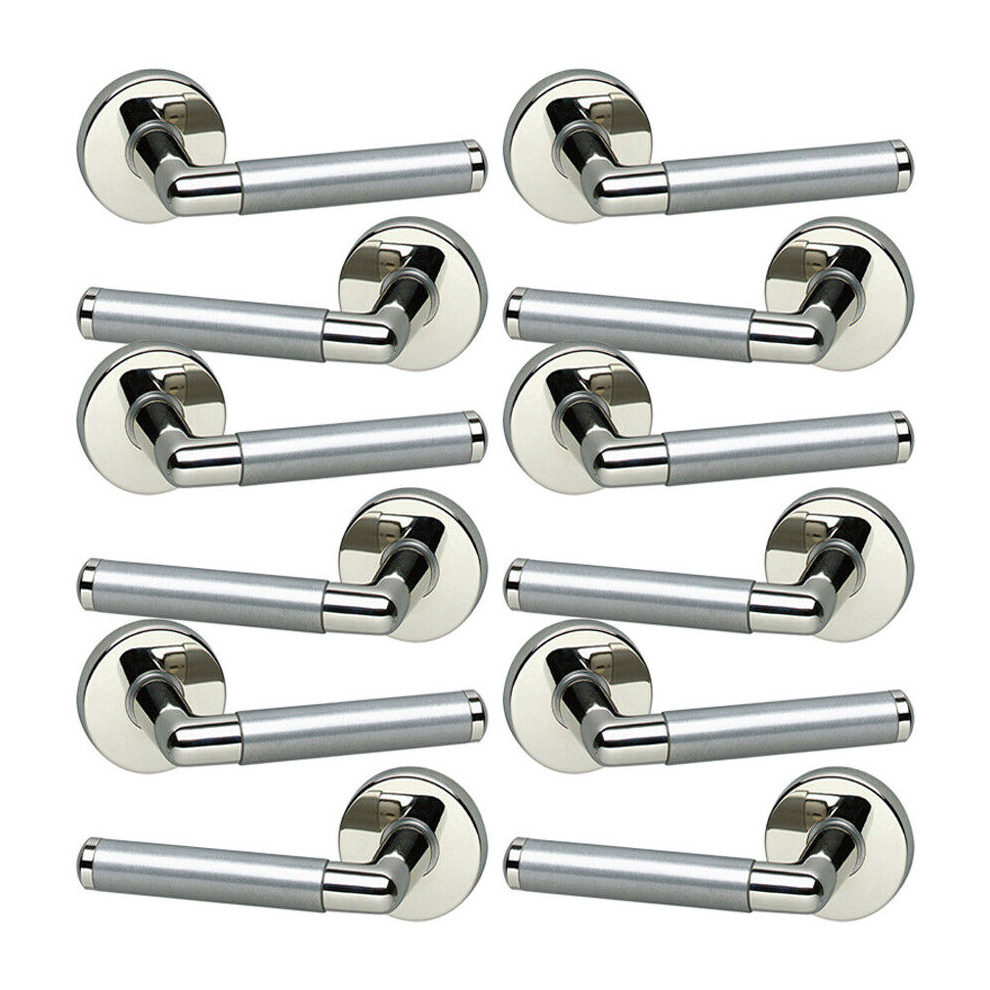 (6x Polished Nickel Rose) Vienna Metal Lever Latch Door Handles Set