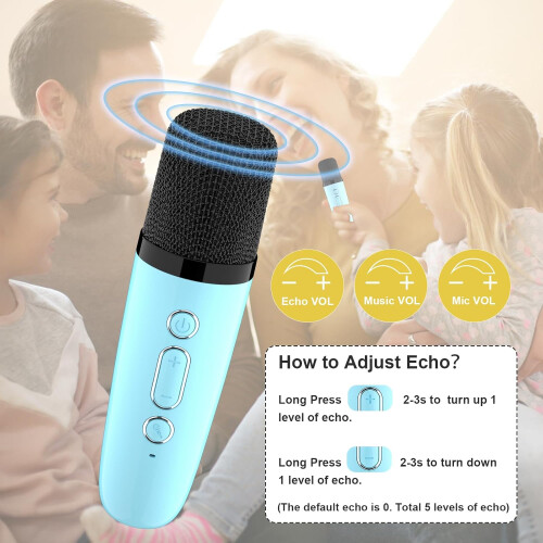 Chronus Mini Karaoke Machine-Bluetooth Speaker,2 Wireless Microphones-Blue 2