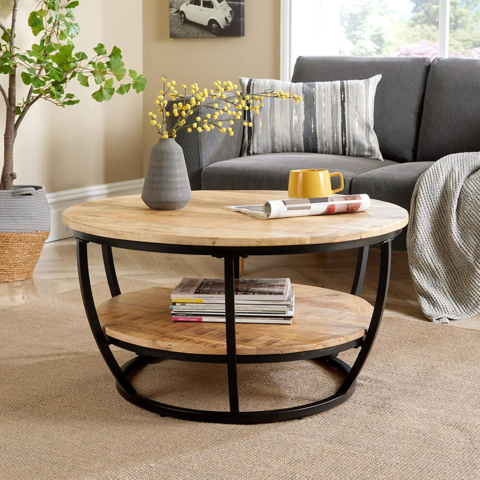 Home Source Albany Mango Wood Iron Frame Storage Shelf Coffee Table