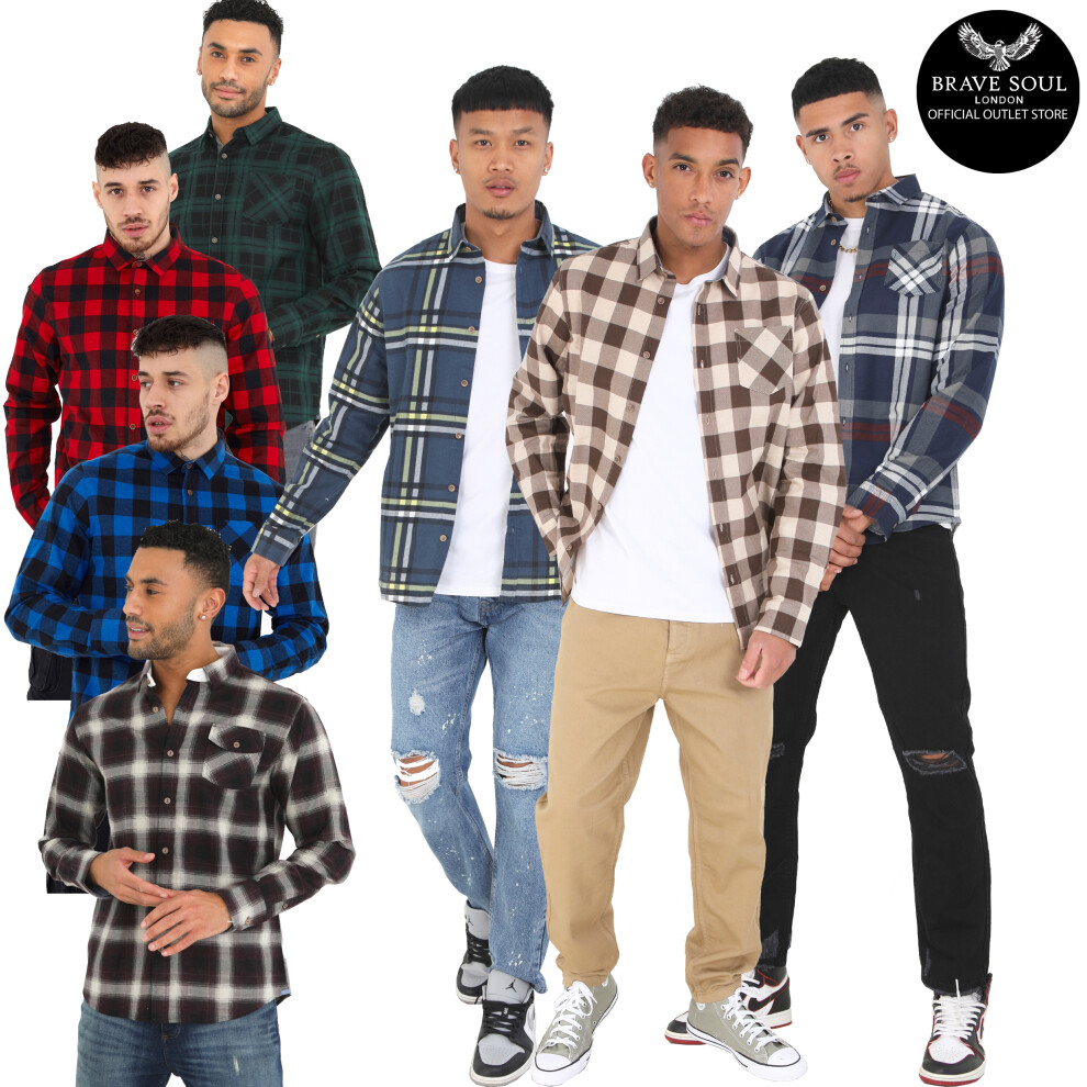 (Green, Arnault, L) Mens Brave Soul Check Lumberjack Brushed Cotton Shirts Casual Work Shirt