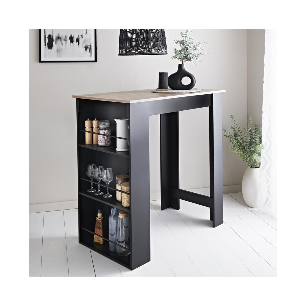 Kitchen Island Counter Top Breakfast Bar Along 3-Tier Storage Rack