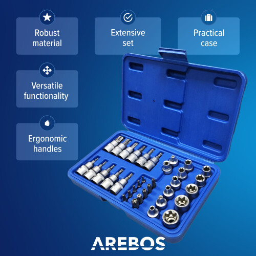 AREBOS AREBOS External Torx Internal Torx Sockets Slotted & Cross Socket Wrench Tool 34pcs 1