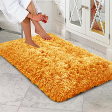 (Yellow Ochre, 50cm x 80 cm (1 ft 6 in x 2 ft 6 in)_Small Mat) Shaggy Thick Large Rugs Living Room Area Outdoor Indoor Non Slip Kitchen Runner Rugs