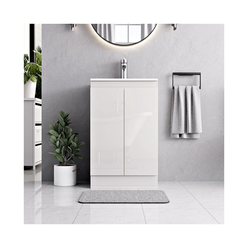 (White, Denvor) BELOFAY Floor Standing Bathroom Vanity Unit With Basin - Laquered Cloakroom Vanity Unit