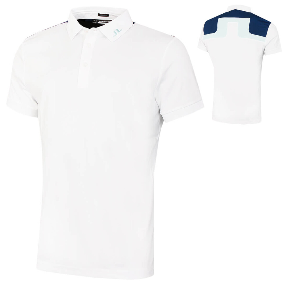 (L, White) J.Lindeberg Mens Jeff Reg Fit 4-Way Stretch Golf Polo Shirt