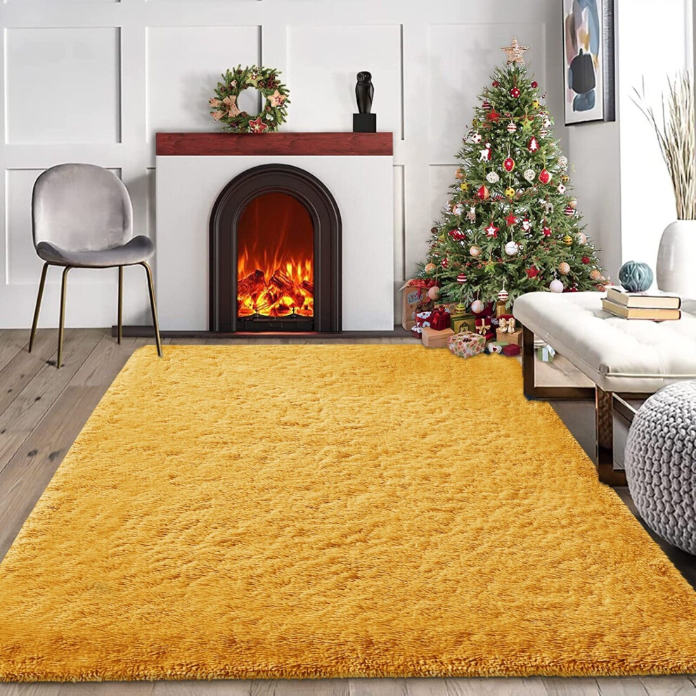 (Yellow Ochre, 200 x 290 cm (6ft 7" x 9ft 6")) Shaggy Thick Large Rugs Living Room Area Outdoor Indoor Non Slip Kitchen Runner Rugs