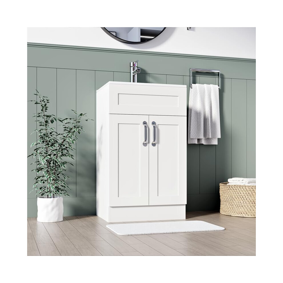 (White, Crawle) BELOFAY Floor Standing Bathroom Vanity Unit With Basin - Laquered Cloakroom Vanity Unit