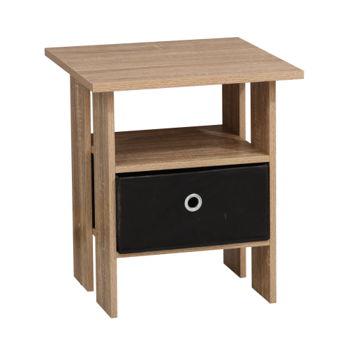 Spot On Dealz Side Table with Black Basket in Oak Finish Nightstand Bedside Table