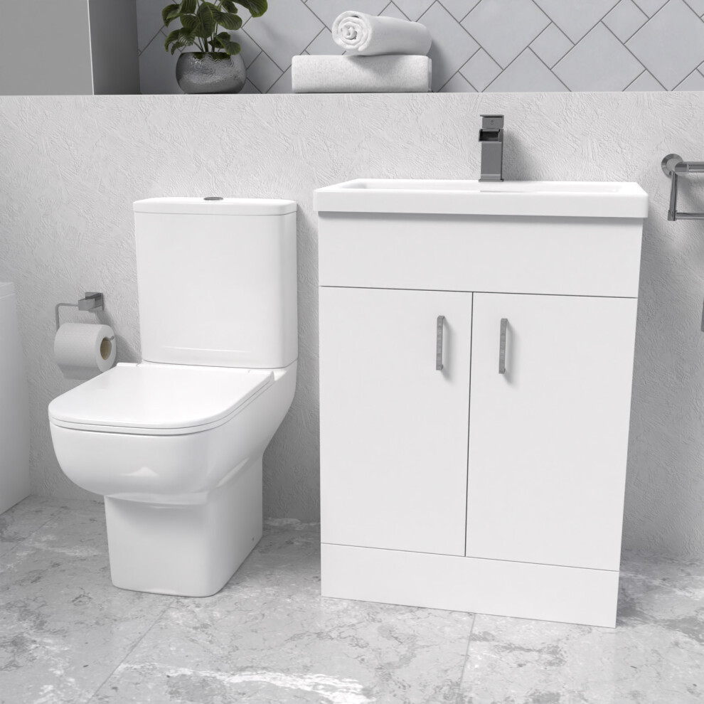 Nes Home 600Mm Bathroom With Basin Vanity & Close Coupled Toilet White