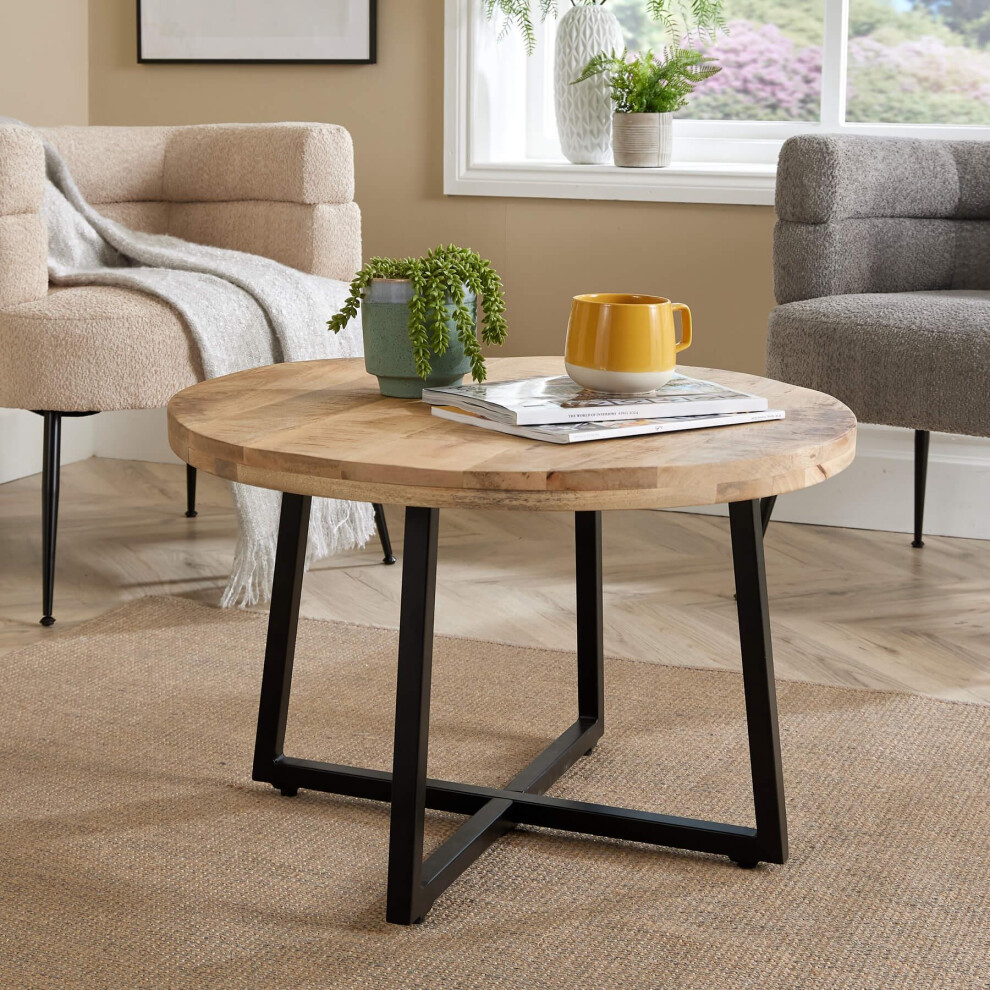 Home Source Modesto Criss-Cross Iron Base Mango Wood Coffee Table Unit