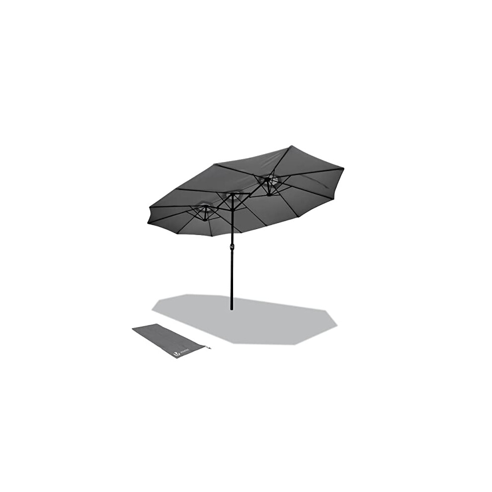 VOUNOT 4.6m Double Garden Parasol, Extra Large Rectangular Patio Table Umbrella, with Crank Handle, Protective Cover, UV 50+, Grey