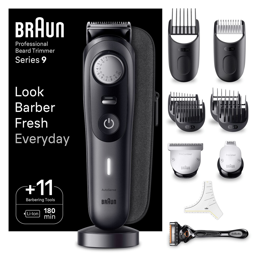 Braun Men's Beard Trimmer Series 9 Bt9441, Trimmer With Barber Tools And 180-Min Runtime Black