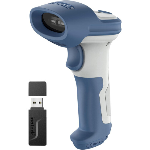 Inateck 1D 2D Wireless Barcode Scanner, Bluetooth 5.0 and 2.4Ghz Connection, USB 3 in 1, Support Reading Barcodes on Screen, BCST-73 1