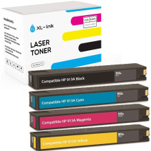 XL-Ink Compatible with HP 913A Pack of 4 (CMYK: HP L0R95AE, F6T77AE, F6T78AE, F6T79AE. Capacity: 4 x 3,000 pages)