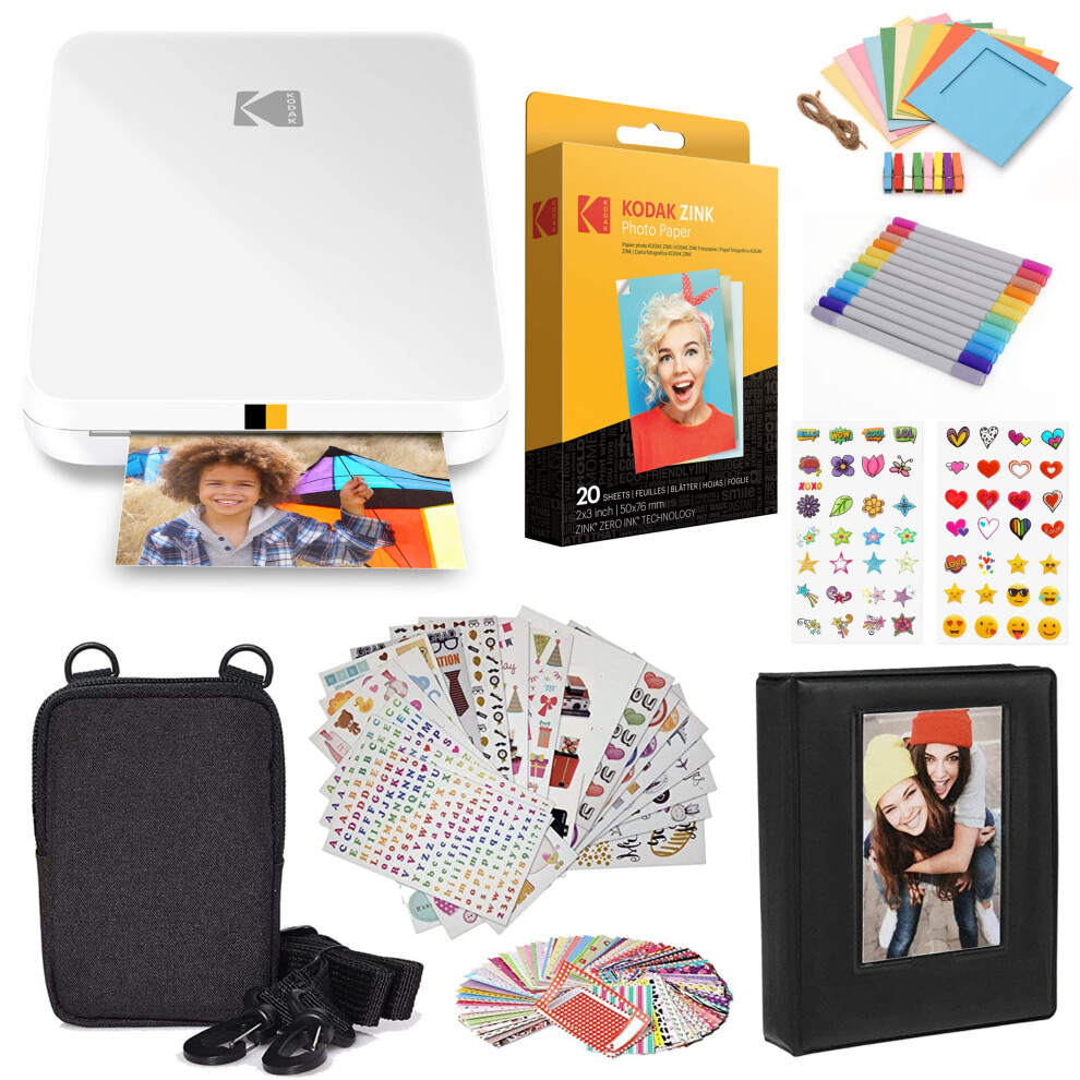 KODAK Step Slim Instant Mobile Photo Printer - Kit: 20 Pack Zink Paper, Case, Photo Album, Markers, Sticker sets