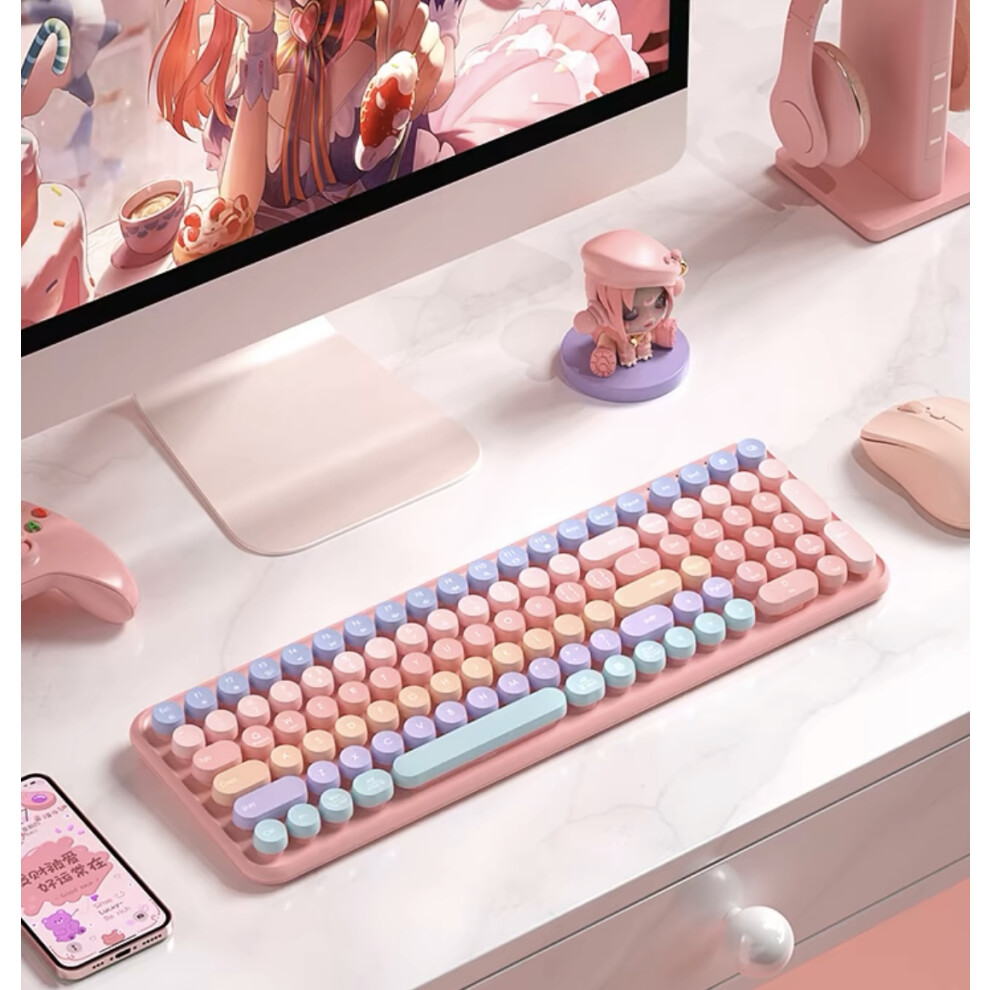 (Pink | Wireless Keyboard + Wireless Mouse | Battery Version) Wireless Keyboard Mouse Set for Computer Laptop