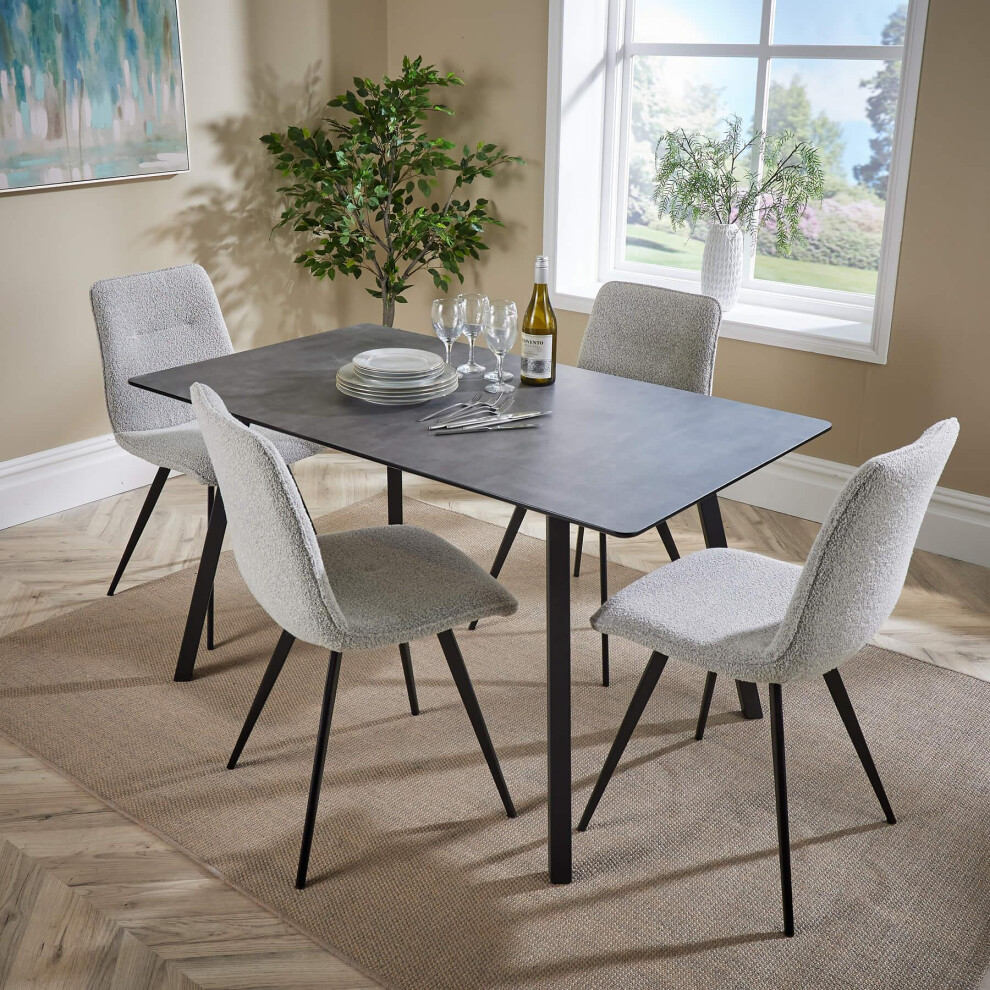 Wickford Modern Dining Table with 4 Ashford Boucle Chairs Set