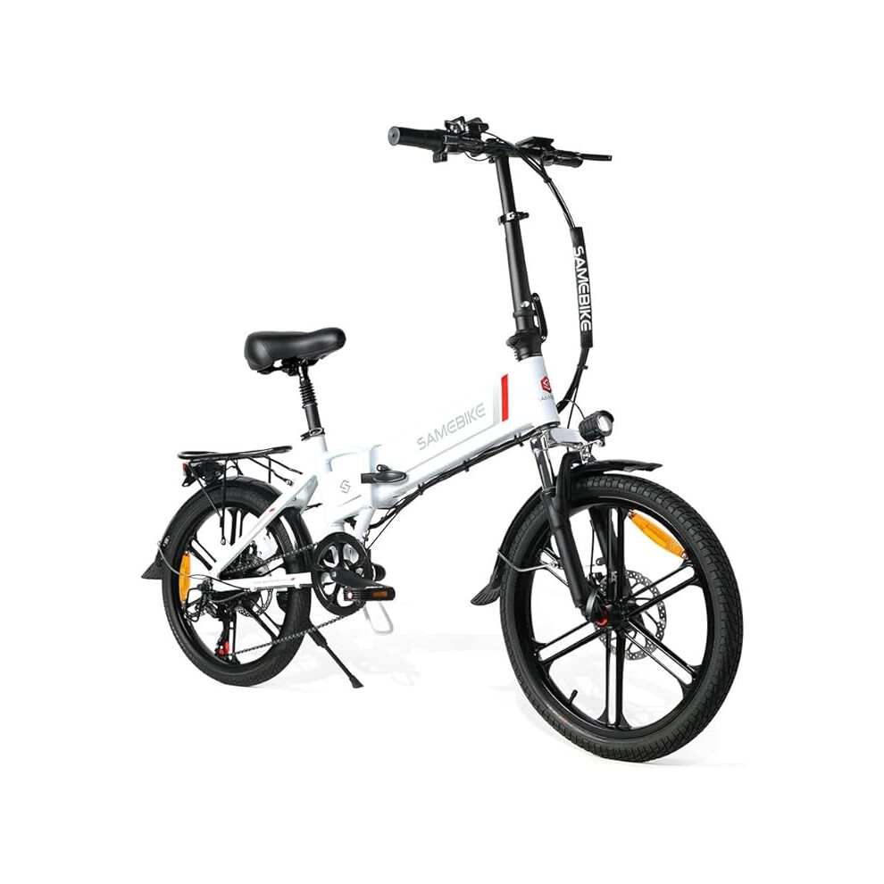 (White) SAMEBIKE 20LVXD30-II Folding 20" Electric City Bike  Removable 48V 10.4AH Lithium Battery, Electric Bicycle 7 Speed Electric Bicycle for Adult