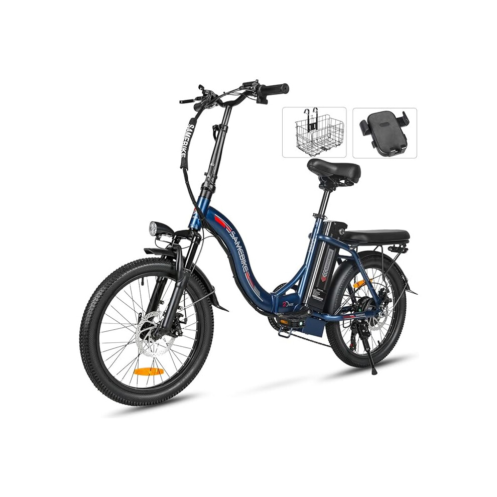 (Dark Blue) SAMEBIKE Electric Bike CY20 For Adults, 36V 12AH Battery, City Commuting Motor Ebike Electric Bicycle 20 inches with Basket, Phone Holder,