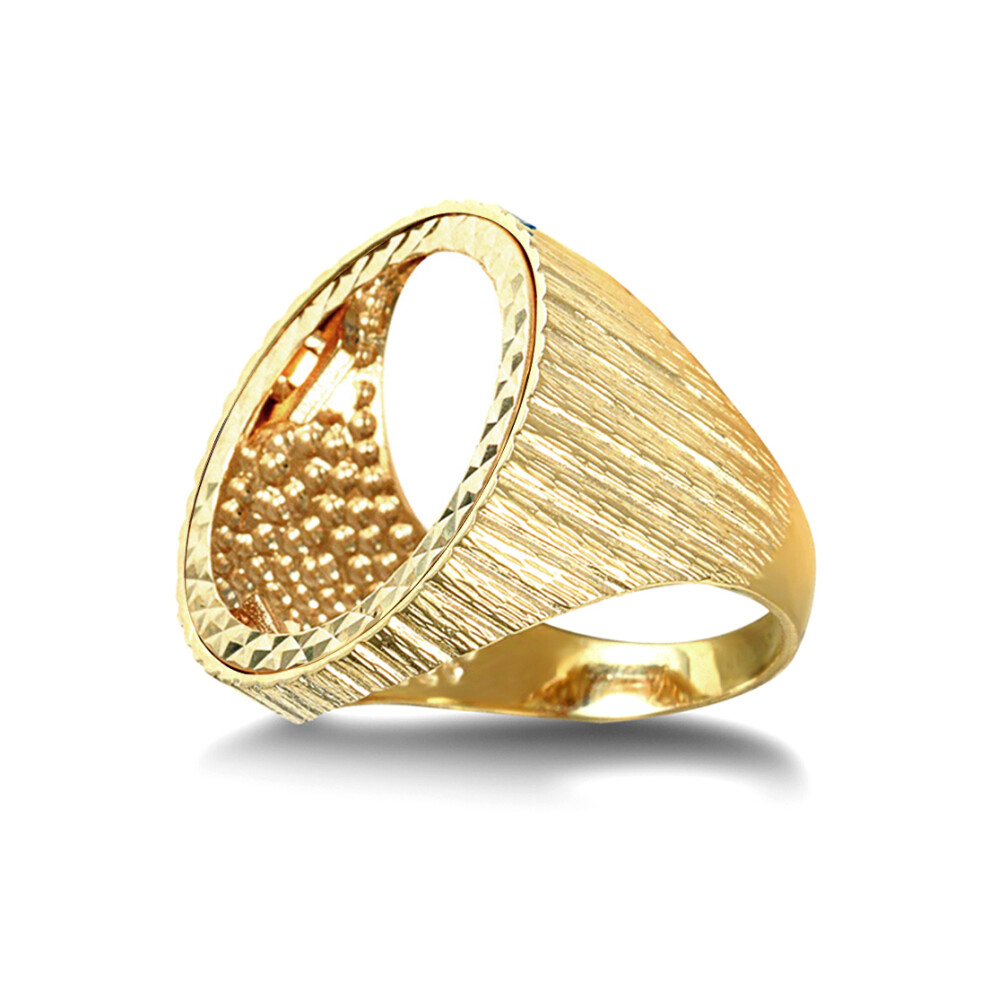(R) Jewelco London Men's Solid 9ct Yellow Gold Ribbed Barked Full Sovereign Mount Ring - JRN183-F