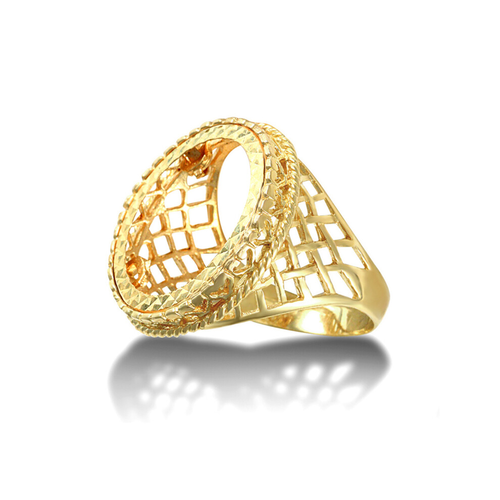 (Y) Jewelco London Men's Solid 9ct Yellow Gold Rope Edge Basket Full Sovereign Mount Ring - JRN169-F