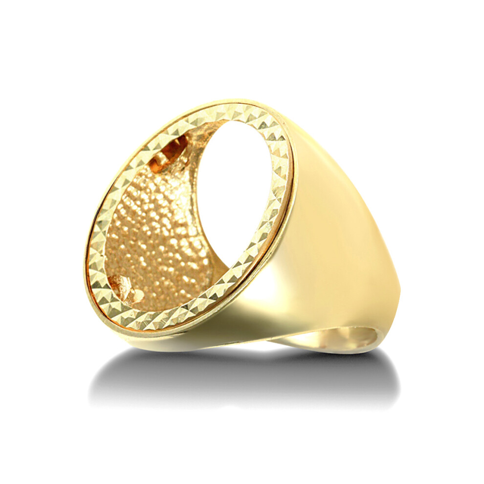 (R) Jewelco London Men's Solid 9ct Yellow Gold Domed Polished Full Sovereign Mount Ring - JRN172-F