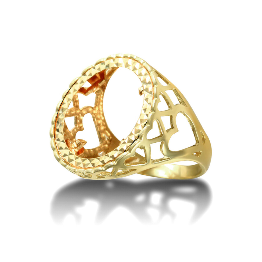 (U) Jewelco London Men's Solid 9ct Yellow Gold Love Hearts Half Sovereign Mount Ring - JRN171-H