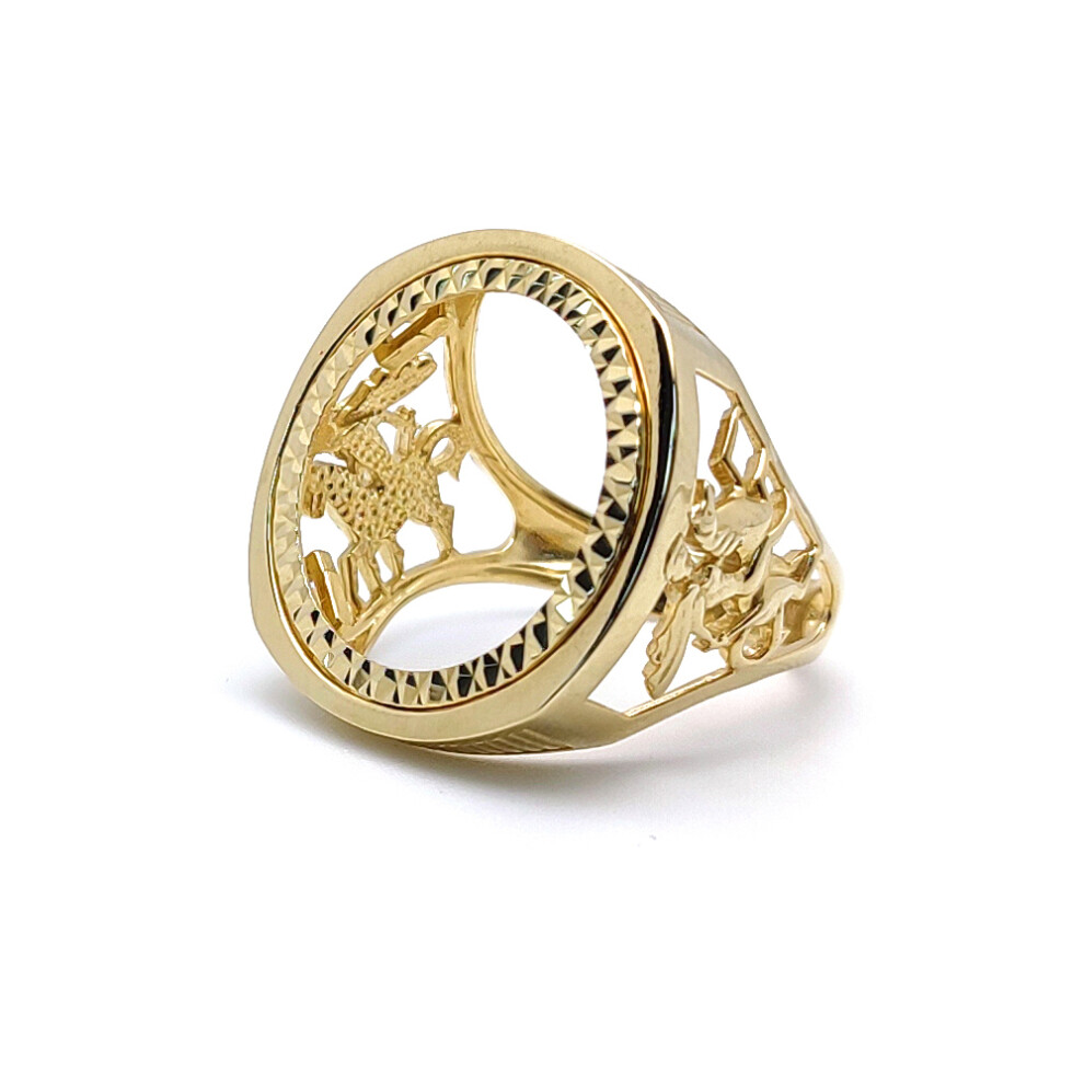 (Z+2) Jewelco London Men's Solid 9ct Yellow Gold St George Dragon Slayer Full Sovereign Mount Ring - JRN176-F