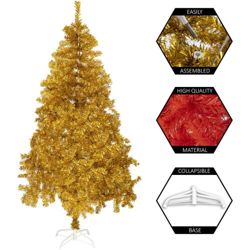6ft Gold Christmas Tree, 750 Tips, Metal Stand - Easy Storage & Setup 1