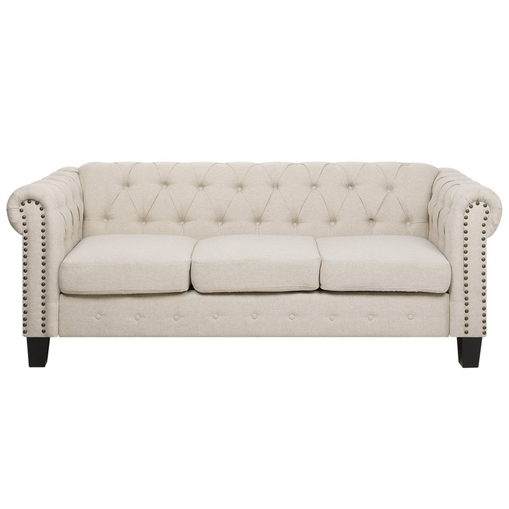 Sofa CHESTERFIELD Fabric Beige 3 Seater