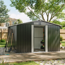 8 X 6 ft Metal Garden Tool Storage Shed with Base, Charcoal Black