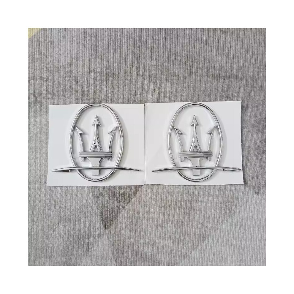 (A Bright Pair) Suitable For Maserati President Levante Ghibli Leaf Panel Side Label Body Emblem Silver 4142340563244
