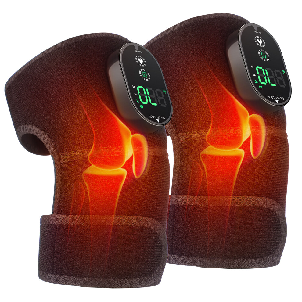 (2PCS-black) Cordless 3 in 1 Hot Compress Knee Massage Pad Infrared Heating Knee Elbow Joint Warm