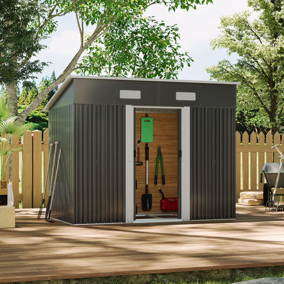 Garden Sanctuary 8 X 4Ft Charcoal Compact Metal Storage Tool Shed For Garden Patio With Base Black