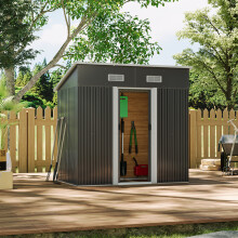 6 x 4 ft Metal Storage Tool Garden Shed with Base, Charcoal Black