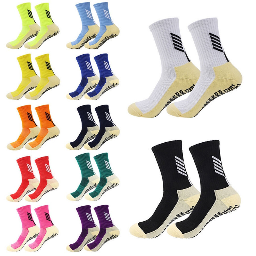 (White) Mid-calf football socksSports trainingNon-slip sole rubber socks