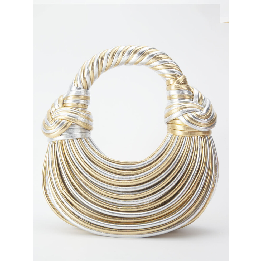 (Gold on Silver) Wosawe High Quality Woven Spaghetti Bag Ladies Handbag Fashion Party Evening Clutch Ladies Bags