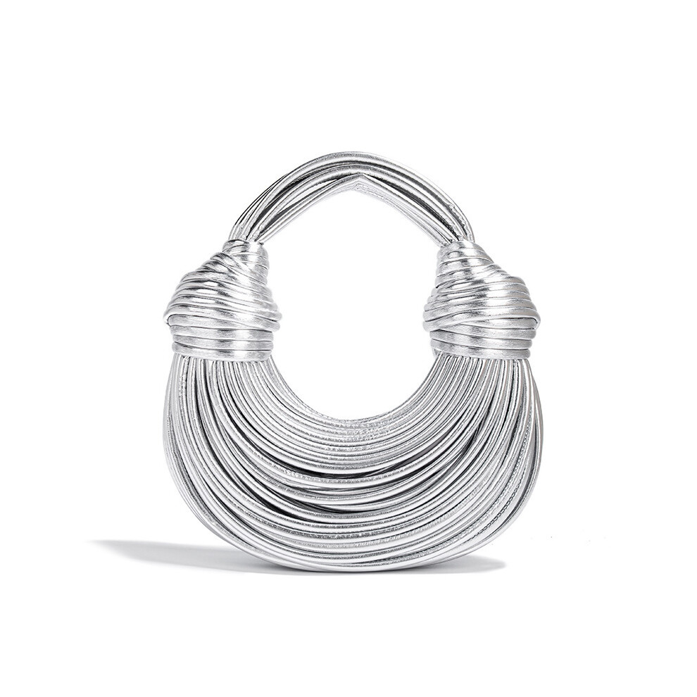 (Silver) Wosawe High Quality Woven Spaghetti Bag Ladies Handbag Fashion Party Evening Clutch Ladies Bags