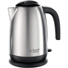 Russell Hobbs Stainless Steel Black Electric 1.7L Cordless Kettle black handle Fast Boil 3KW Removable washable anti-scale filter, Pull off lid